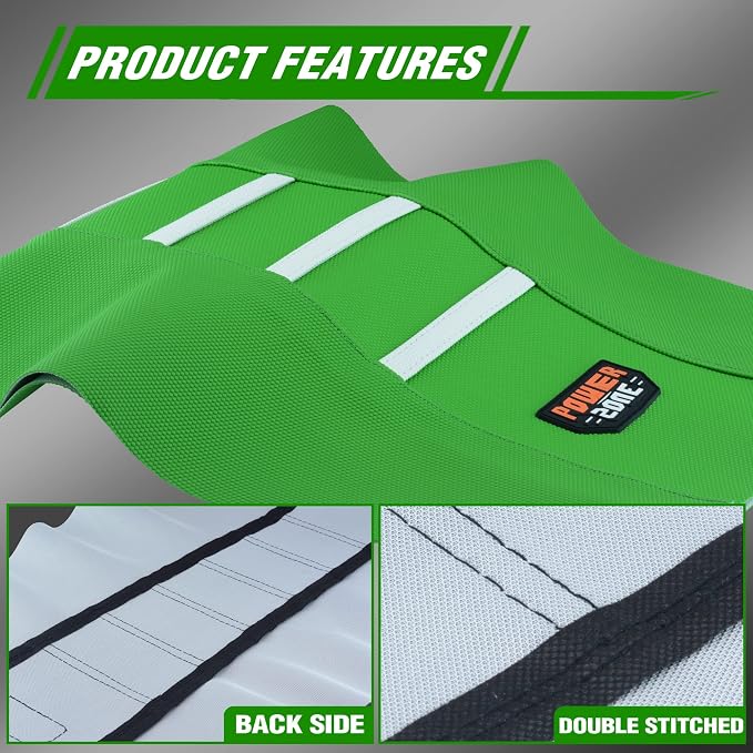 Dirt Bike Seat Cover - White Stripe Universial Seat Cover for Dirt Bike - Motorcycle Motorcross Enduro Seat Covers (Green)