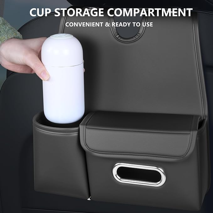 Seat Back Organizer, Multi-Pocket Storage Bag with Tissue Holder | Car Storage, Multifunctional Drink Cup Holder Organizers with Tissue Storage Box Organizer, Backseat Hanging Storage Pocket