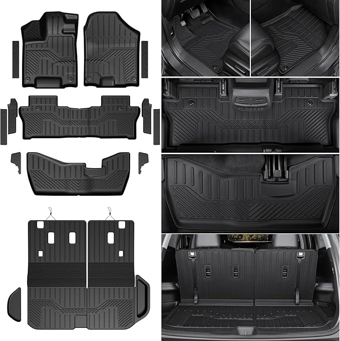 Floor Mats for 2016-2022 Honda Pilot 8 Passengers (No Elite Models), Cargo Mat with Backrest Mat All Weather Protection TPE Car Liner for Honda Pilot Door Sill Guards Accessories