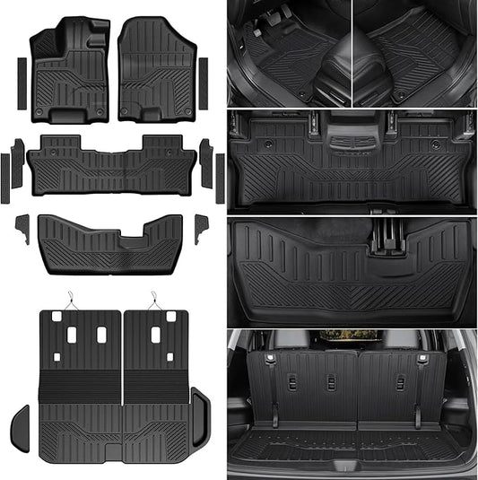 Floor Mats for 2016-2022 Honda Pilot 8 Passengers (No Elite Models), Cargo Mat with Backrest Mat All Weather Protection TPE Car Liner for Honda Pilot Door Sill Guards Accessories