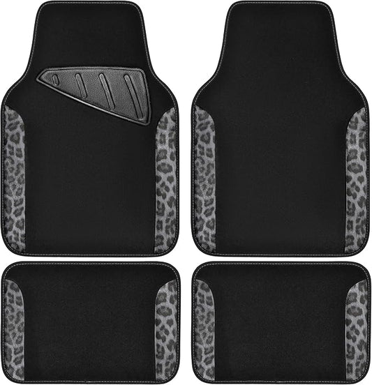 CAR PASS Waterproof Universal Car Floor Mats, Leopard Print Car Mats Fit for SUV,Vans,sedans, Trucks,Set of 4pcs Car Carpet with Driver Heel Pad and Nibs Backing, Leopard Car Accessories Gray Leopard