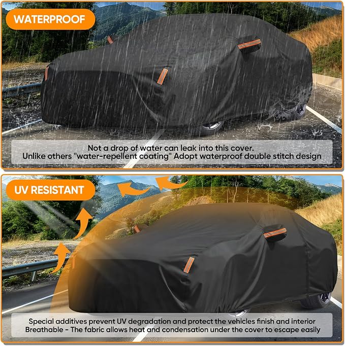 Car Cover Custom Fit for Ford Mustang 1994-2026, Outdoor Waterproof All Weather Heavy Duty Full Exterior GT Cover for Sun Rain Snow UV Dust Protection with Door Zipper