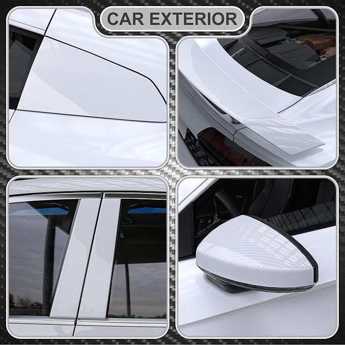 Lypumso 6D Carbon Fiber Vinyl Wrap Roll, Glossy Car Wrap Film Featuring Bubble Free Air Release Technology, Car Moto DIY Interior Exterior Decoration (Carbon Fiber White, 1ft x 10ft)
