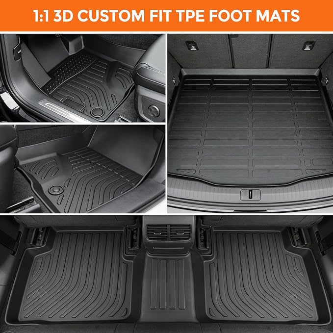 Floor Mats for Ford Escape 2020-2026 (Not for Hybrid) | Heavy Duty TPE All Weather Protection, Waterproof Non-Slip Black for Front & Rear (Two-Row Floor Mats & Cargo Liner)