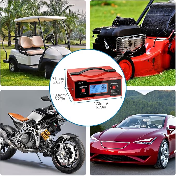 AUTOUTLET Upgraded 8 Volt Battery Charger for Golf Cart Automotive Battery Charger and Maintainer 0-14A with Cable Clamps for 6/8/12/14/16/24V Lead-Acid Batteries