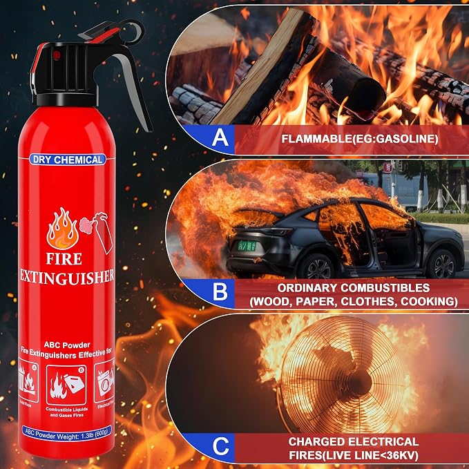 ABC Dry Chemical Fire Extinguisher with Wall Mount - Household Marine Fire Extinguisher for Kitchen Home, Car, Boat, Truck, Electrical, Grease Fires