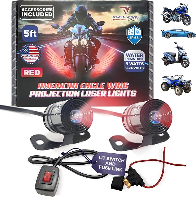 Eagle Wing Projection LED Lights for Motorcycles or Cars 12 Volt a 5-ft Wing on the Road