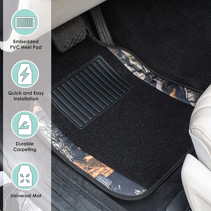FH Group Automotive Floor Mats – Universal Fit Premium Carpet Car Mats with Driver Heel Pad, Full Set for Cars, SUVs & Trucks - Camo