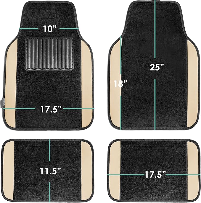 FH Group Automotive Floor Mats – Universal Fit Premium Carpet Car Mats with Driver Heel Pad, Full Set for Cars, SUVs & Trucks - Beige