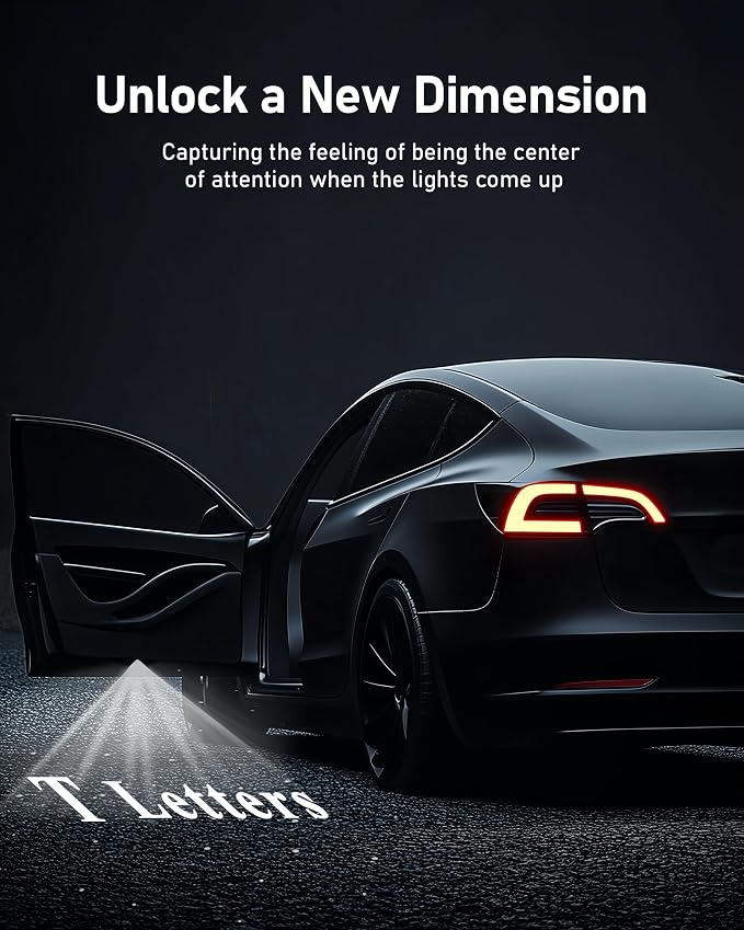 LOWEEY Car Door Lights Logo Projector, Tesla Accessories for Model Y 3 X S | 4K HD Puddle Lights Compatible with Model Y Juniper Model 3 Highland S X, Ultra-Bright No Fade 3D Laser Welcome Light(4 Pack)