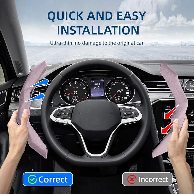 Suede Steering Wheel Cover 2PCS Segmented Clip-on Protector (Suede Pink) | Universal Fit, Anti-Slip Lining, Sporty Style, Car Interior Accessory for Men and Women