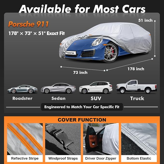 Car Cover Waterproof All-Weather,Outdoor Full Exterior Sedan Covers Custom Fit for Mitsubishi Mirage,BMW 2 Series,Genesis G70,Honda Insight,Audi A3,etc,Size A1(See Size Chart)