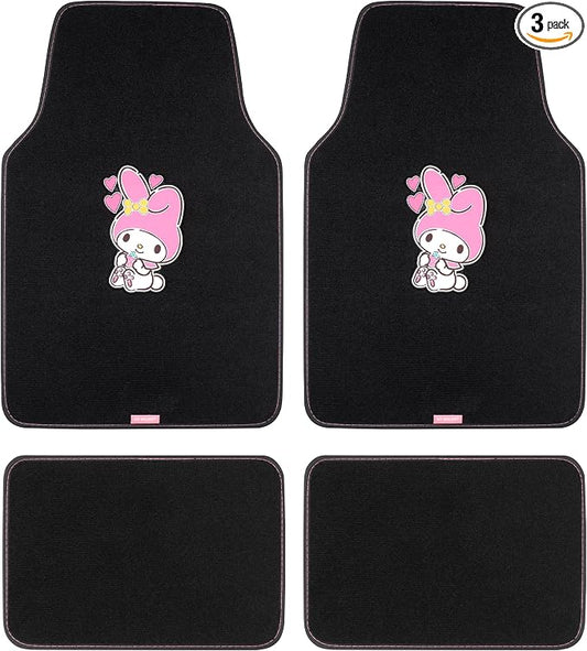 Car Floor Mats - Universal Fit for Cars, SUVs & Trucks - Black Hello Kitty Accessories - Carpet Car Mats Front & Rear Set, 4 Piece Cute Car Accessories