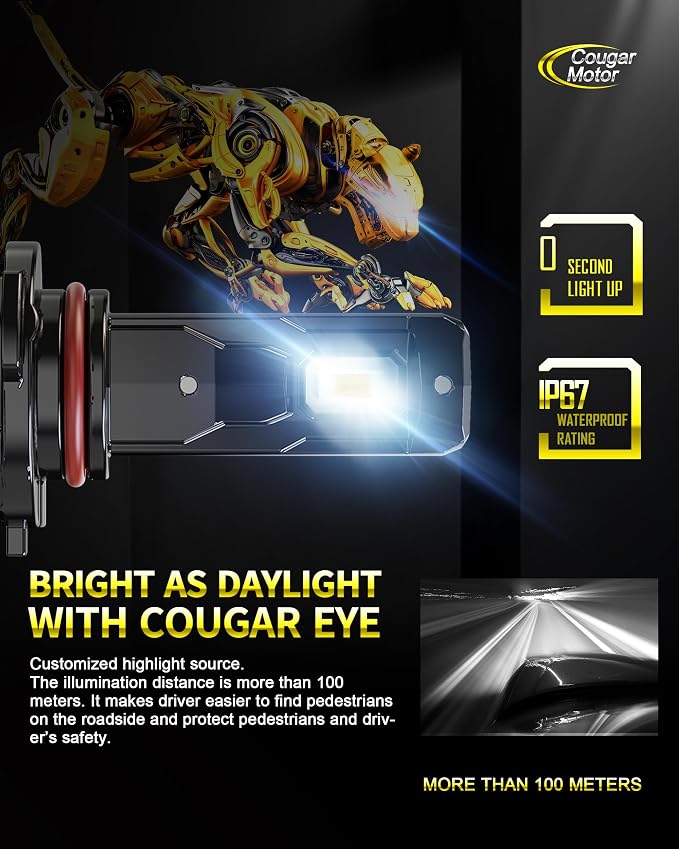Cougar Motor 9005 Bulbs, HB3 Fog Light Bulb Wireless 6500K White Slim Non-Polarity Driving Light Bulbs, Plug-N-Play Pack of 2
