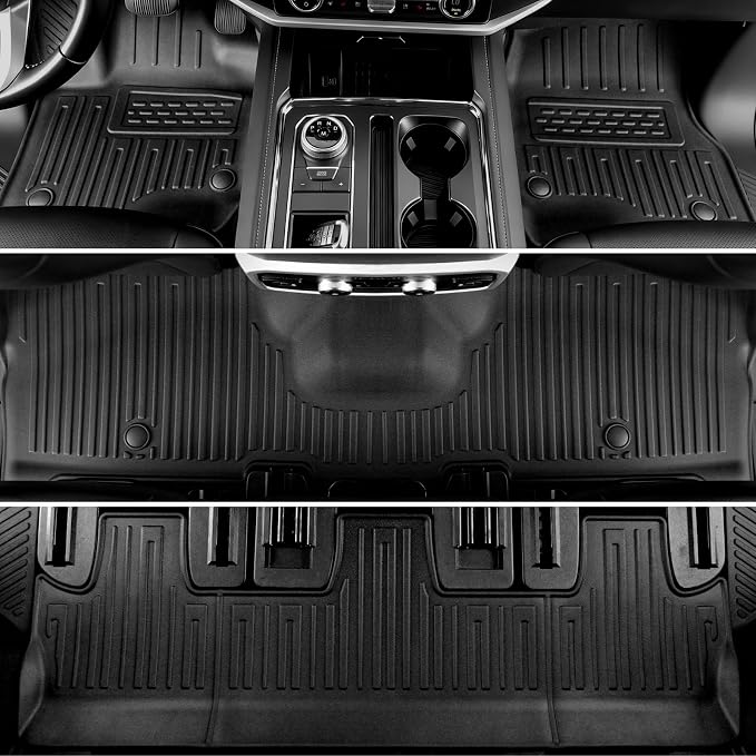 Floor Mats for 2018-2024 Ford Expedition Max 8-Seat Accessories | All-in-One TPE Set, Odorless & Durable, All-Weather Protection, Ideal for families, Easy to Spray Clean, Quick Setup