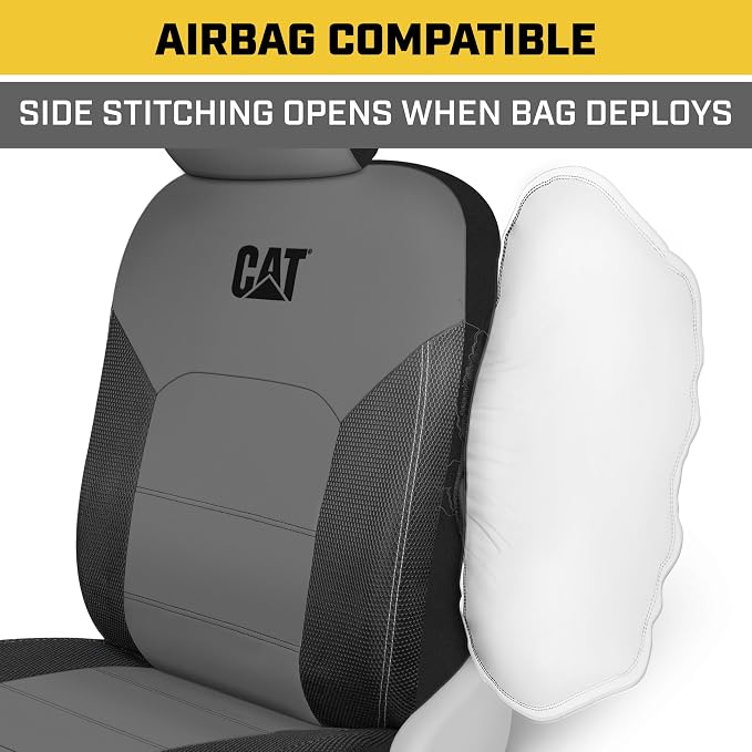 Cat FlexHybrid Car Seat Covers, Gray Premium Faux Leather + Mesh Seat Covers for Cars Trucks SUV, Universal Fit Car Seat Covers Front Seats Only, Automotive Interior Covers, Ideal Truck Seat Covers