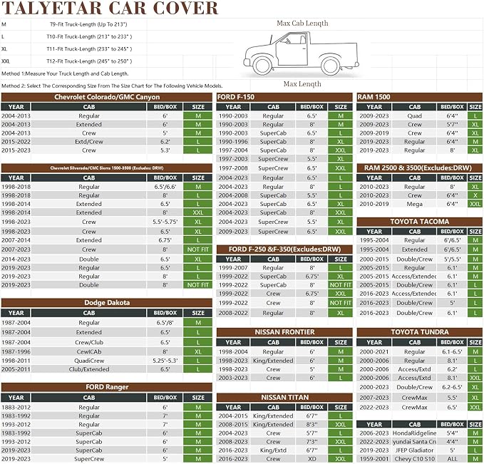 Talyter Truck Cover Waterproof All Weather,Full Exterior Covers Rain UV Protection,Full Outdoor Covers for Chevy Silverado Dodge Ram 1500 Ford F150,Fit Truck-Length 245" to 250"