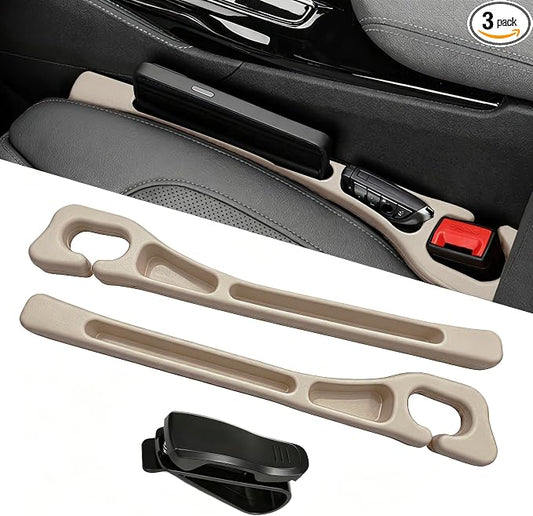 Car Seat Gap Filler Organizer, Car Organizer Front Seat 2-in-1 Storage No-Drop for Storing Phones, Keys, Fits Most Cars, Trucks, SUV (2Pcs, Beige)