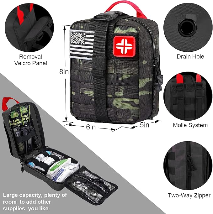 LUXMOM Survival Kit and First Aid Kit, 142Pcs Professional Survival Gear and Supplies Equipment with Molle Pouch, Gift for Fathers Day Men Dad Husband Camping Hiking Hunting Outdoor Adventure