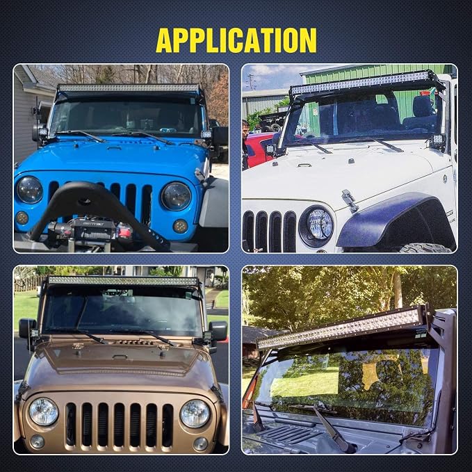 Nilight Upper Windshield Frame Mounting Bracket A-pillar Mounts for 52 Inch Light Bar and LED Pod Lamp on Wrangler JK 2007 2008 2009 2010 2011 2012 2013 2014 2015 2016 2017 2018