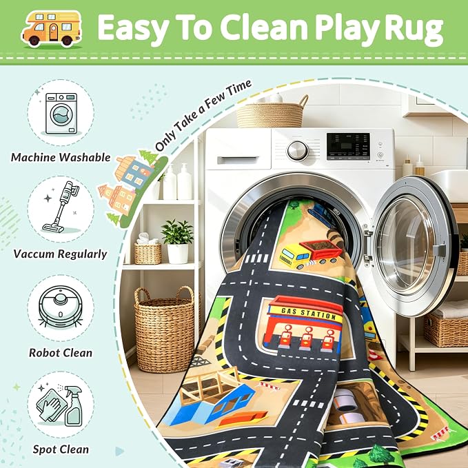 Kids Rug, 5x7 Ft Construction Play Rug for Kids | Extra Thick 0.4in Soft Construction Site Play Rug with Non-Slip Rubber Backing,Machine Washable for Bedroom & Playroom