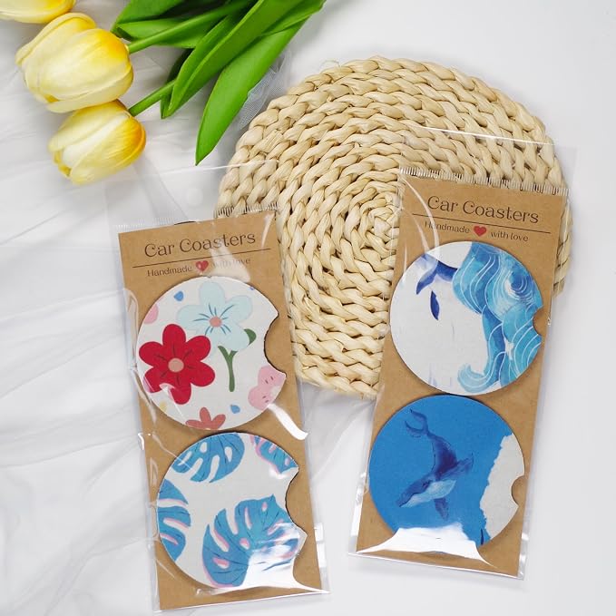 Vcekract 100Pcs Car Coaster Packaging - Sublimation Coaster Cards with 6.8x2.85In Kraft Paper Display Cards, Heat Press Accessories