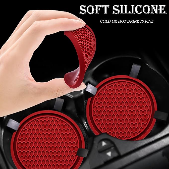 2PCS Car Cup Holder Coaster, Universal Auto Non-Slip Cup Holder Coaster, 2.75In Universal Non-Slip Recessed Car Interior Accessories (Red)