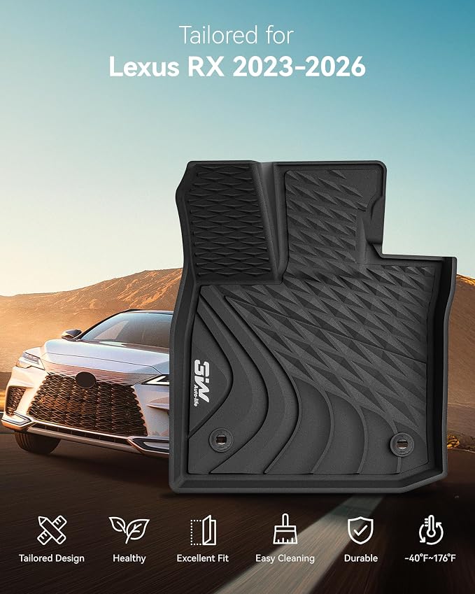 3W Floor Mats Fit for Lexus RX/RX350/RX350h/RX500h 2023-2025 2026, All Weather Heavy Duty Custom Fit TPE Car Floor Liners for Front & Rear Rows, Black(Not fit RX450h+ PHEV)