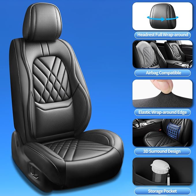 Fit Murano Car Seat Covers Compatible with Nissan Murano 2007-2024 2025 2026-Premium Leather,Waterproof,Breathable,Airbag Compatible &All-Weather Seat Cushion Protecto(Full Set,Black)