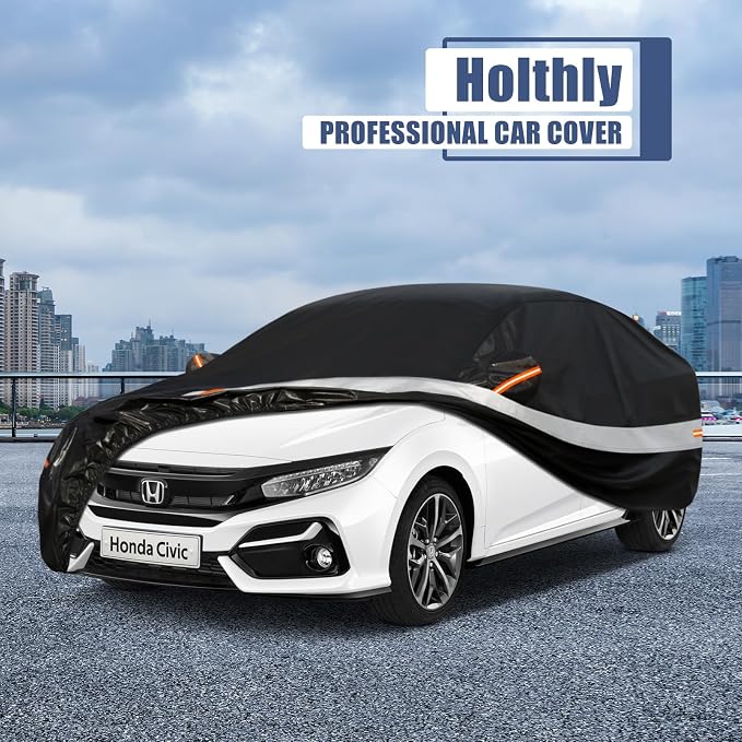 10 Layers Car Cover Custom Fit for Honda Civic Sedan (1991-2026) Waterproof All Weather for Automobiles, Outdoor Full Cover Sun UV Rain Protection with Cotton.Black