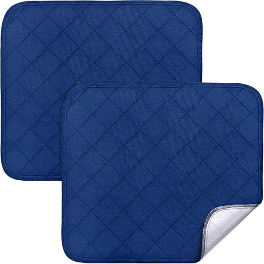 Waterproof Chair Pads for Incontinence 18" x 16", 2 Pack Non Slip Absorbent Wheelchair Reusable Seat Protector, Washable Seat Covers for Chairs, Navy