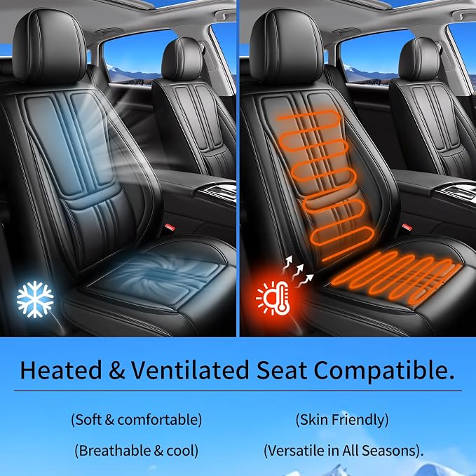 Fit Maxima Car Seat Covers Compatible with Nissan Maxima 2007-2022 2023.Full Coverage Waterproof Leather,Compatible with Airbag,All - Weather Seat Cushion Protector(Full Set,Black)