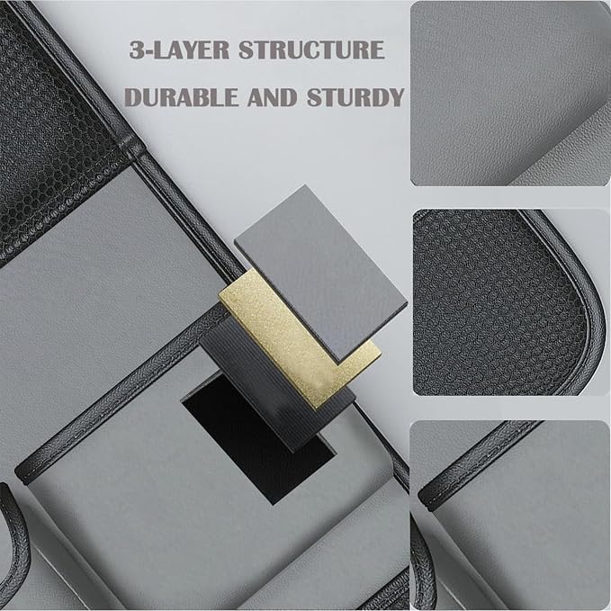 2 Pack Leather Car Backseat Organizer with Foldable Table Tray, Universal Car Seat Back Protector Kick Mat with Touchscreen Tablet Holder, Storage Pockets, Cup Holders & Tissue Holder, Black