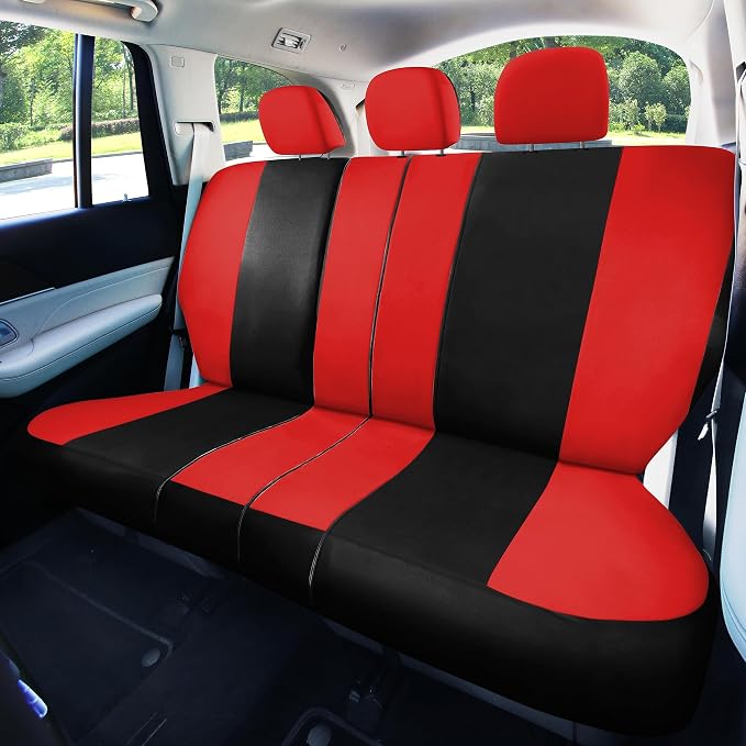 FH Group Universal Car Seat Covers Full Set for SUV Truck Sedan Vans | Waterproof All-Purpose Cloth Seat Cover Set Airbag Compatible Washable Split Bench Protector Interior Upgrade - Red