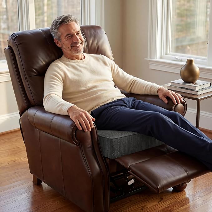 baibu Extra Large Dual-Layer Gel Memory Foam Recliner Cushions for Elderly, 20x20x5 Inch Thick Non-Slip Recliner Seat Cushion Suitable for Couch for Easy to Stand Up & Reduce Hip & Lumbar Pain, Black