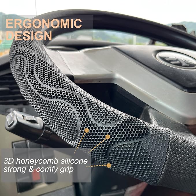 PINCTROT XL Size 17.5-18 Inch Comfy Grip Steering Wheel Cover for Semi Truck, Fits RV, Big Rig Trucker, 18 Wheeler and Classic Cars, Anti-Slip Design 17.5-18 Inch(Silicone Black)