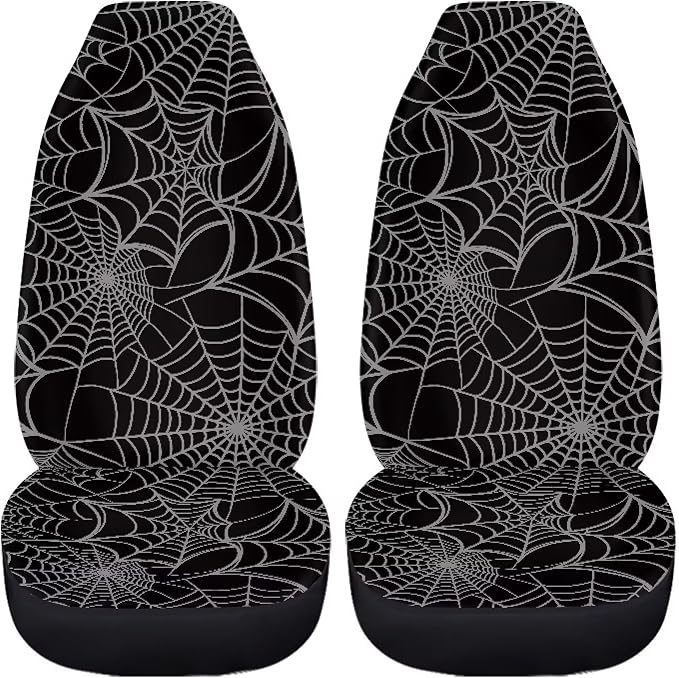 Spider Web Front Seat Covers Set of 2, Soft Stretch Polyester Car Seat Protectors for Front Seats, Universal Fit for Most Cars, SUVs and Sedans