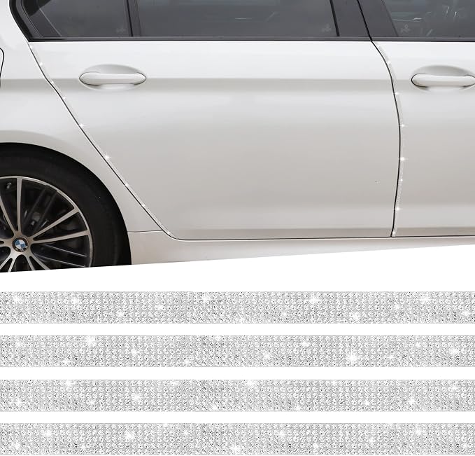 TOMALL Bling Car Door Guard Crash Bumper Crystal Anti-Scratch Strip Sticker Crystals Car Door Bumper Protector Accessory DIY for Interior and Exterior Decoration Styling Accessories White