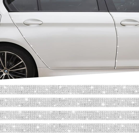 TOMALL Bling Car Door Guard Crash Bumper Crystal Anti-Scratch Strip Sticker Crystals Car Door Bumper Protector Accessory DIY for Interior and Exterior Decoration Styling Accessories White