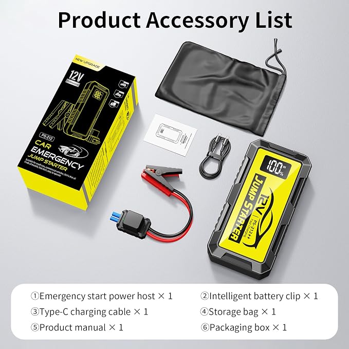 8000A Car Jump Starter, 12V Jump Starter Battery Pack (All Gas,up to 10.0L Diesel Engine) Jumper Cables Portable Lithium Jump Box, USB Output and LED Light