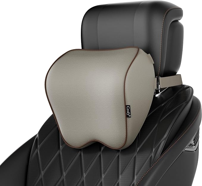 Crofy 2-Pack Car Neck Pillow, Headrest Pillow with Adjustable Strap, Gray | Soft Memory Foam; Ergonomic Design Fits Most Car & Office Chairs; Breathable Removable Pillow Cover Is Machine Washable