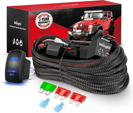 Nilight Wiring Harness Kit Nylon 12 AWG 1 Lead 12V 5Pin Rocker Switch Laser On Off Power Relay Blade Fuse for LED Light Bar Off Road Lights on Cars Jeep Boat Trucks