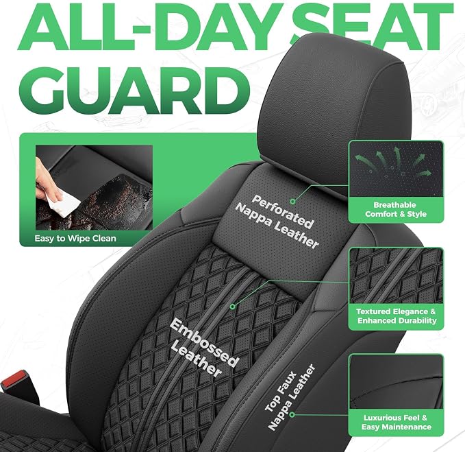 Custom Seat Covers for Tacoma 2016-2023 3rd Gen Double Cab SR5/TRD Off-Road/SR/TRD Sport/TRD PRO Full Set with Console Covers, Waterproof Leather Back and Front Seat Protectors Black