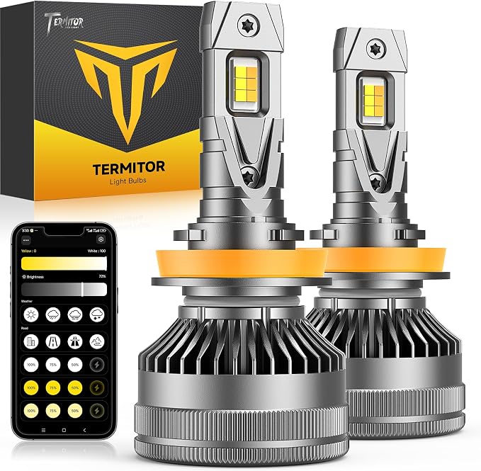 Termitor Latest H11 Smart LED Light Bulbs, 0-136,000LM 16X Variable insane Brightness, 3000K-6500K Variable, App Control One-touch Driving Mode Switching for Bluetooth H8/H9/H16 Fog Lights, Pack of 2