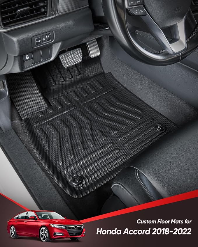 Floor Mats for Honda Accord 2022 2021 2020 2019 2018 Car Accessories 5 Seat | Sedan 10th Gen Gas & Hybrid Model Custom Fit All-Weather XPE Rubber Liners Front Rear Carpet Rug 3PCS Black Summer Bench Trip