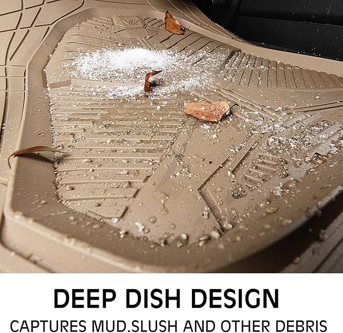 CAR PASS Heavy Duty Rubber Car Mats, Deep Dish Car Floor Mats Full Set, Universal All Weather Automotive Mats 3 Pieces Trim to Fit for Sedans SUVs Trucks, Waterproof Anti-Slip Floor Mats, Full Beige