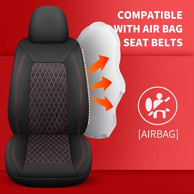 HChengkikz Faux Leather Full Set Car Seat Covers, Front & Split Rear | Bench Seat Protectors, Easy to Install Universal Fit for Sedans, Trucks, Vans, SUVs Automotive Interior Accessories