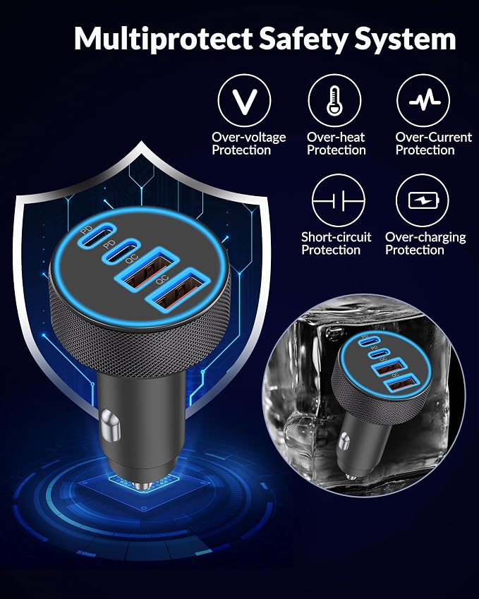 [2-Pack] Car Charger USB C, 4 in 1 90W Fast Charging 4-Port Dual 45W USBC & USB A Phone Car Charger Cargador Carro Lighter Adapter for iPhone 17 16 15 14 13 12 Pro Max, iPad, Galaxy, Tablet, Android