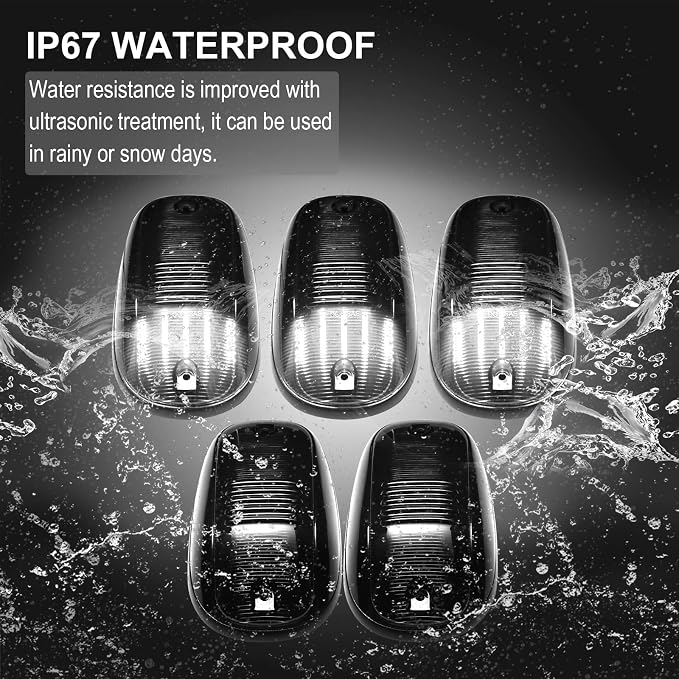 R&F Auto LED Cab Lights for 2003-2018 Ram 1500 2500 3500 Smoked 5Pcs | For 03-18 Ram 1500-3500 Pickup Trucks Roof Running Marker Lamps|DOT|SAE|No Error|IP67|Super Brightness|OEM Fit|AEC LED Chip