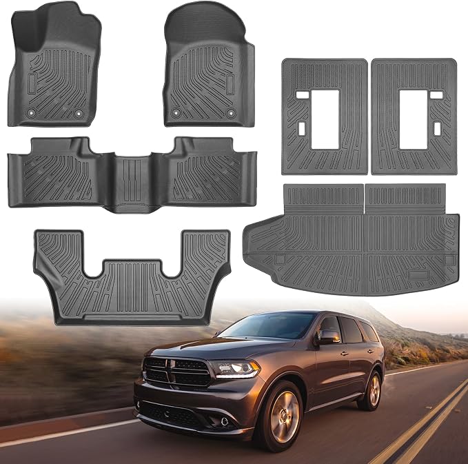 Floor Mats for 2011-2015 Dodge Durango 6 Seats, Custom Fit TPE Liners | All Weather Heavy Duty Car Mats Fit Durango 1st & 2nd & 3rd Row & Trunk Mat Accessories Odorless Anti Slip Black